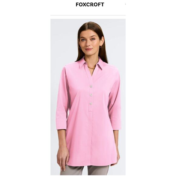 Foxcroft Pamela Wrinkle Free 3/4 Sleeve Tunic pink buttons collar Size 14p - Picture 3 of 11